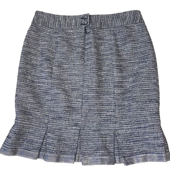Nanette Lepore Tweed Skirt blue and gray pencil skirt with ruffle bottom SZ 8 - Picture 4 of 12